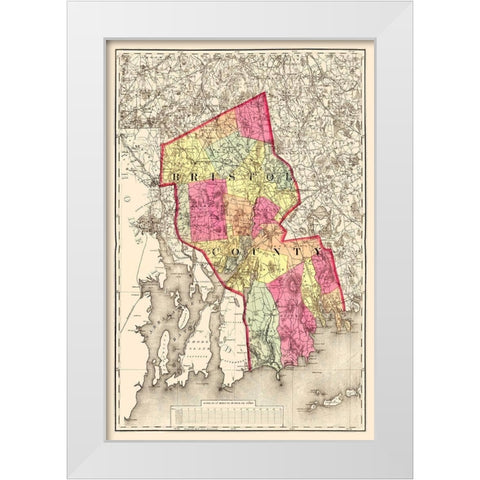 Bristo Massachusetts - Walling 1871 White Modern Wood Framed Art Print by Walling
