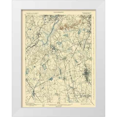 Dedham Massachusetts Sheet - USGS 1894 White Modern Wood Framed Art Print by USGS