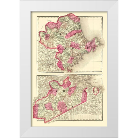 Essex  Norfolk Massachusetts - Walling 1871 White Modern Wood Framed Art Print by Walling