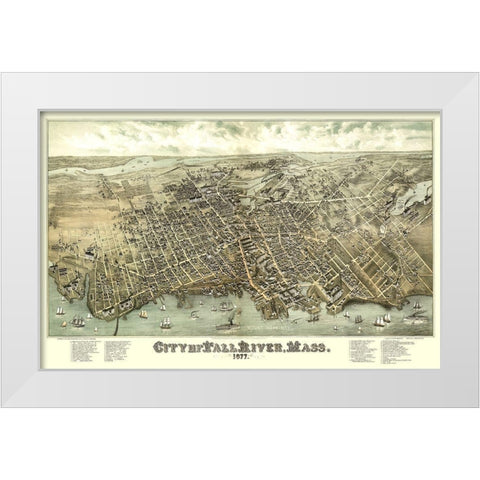 Fall River Massachusetts - Bailey 1877 White Modern Wood Framed Art Print by Bailey