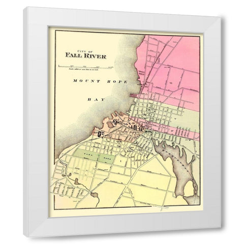 Fall River Massachusetts - Walling 1871 White Modern Wood Framed Art Print by Walling