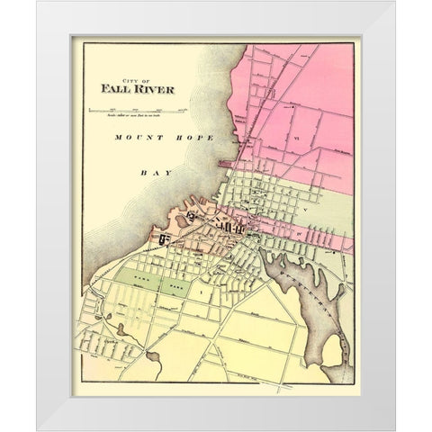 Fall River Massachusetts - Walling 1871 White Modern Wood Framed Art Print by Walling