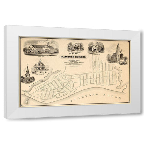Falmouth Massachusetts - Boyden 1873  White Modern Wood Framed Art Print by Boyden