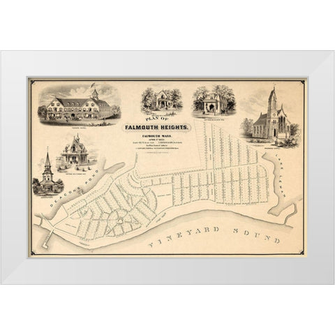 Falmouth Massachusetts - Boyden 1873  White Modern Wood Framed Art Print by Boyden