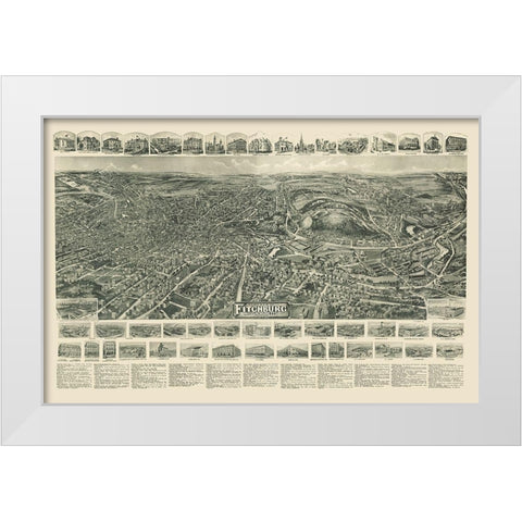 Fitchburg Massachusetts - Bailey 1915  White Modern Wood Framed Art Print by Bailey