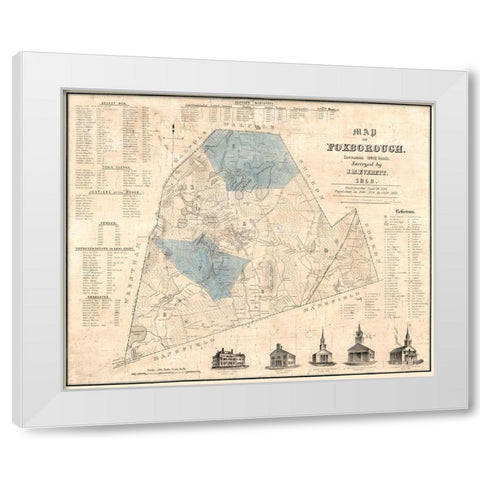 Foxboro Massachusetts - Everett 1850  White Modern Wood Framed Art Print by Everett