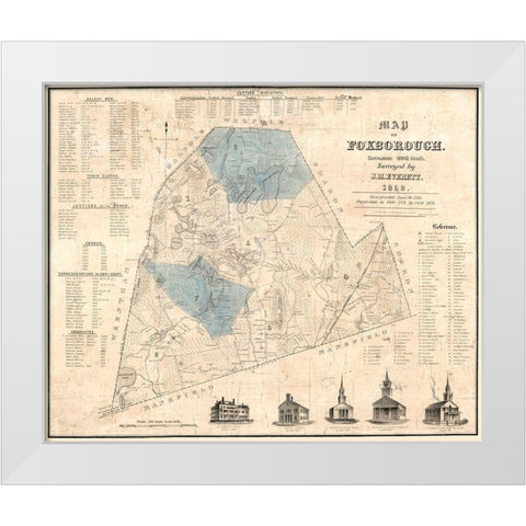 Foxboro Massachusetts - Everett 1850  White Modern Wood Framed Art Print by Everett