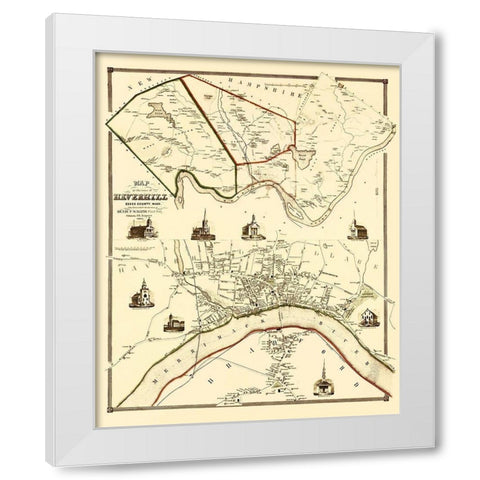 Haverhil Massachusetts Landowner - Jaques 1851 White Modern Wood Framed Art Print by Jaques