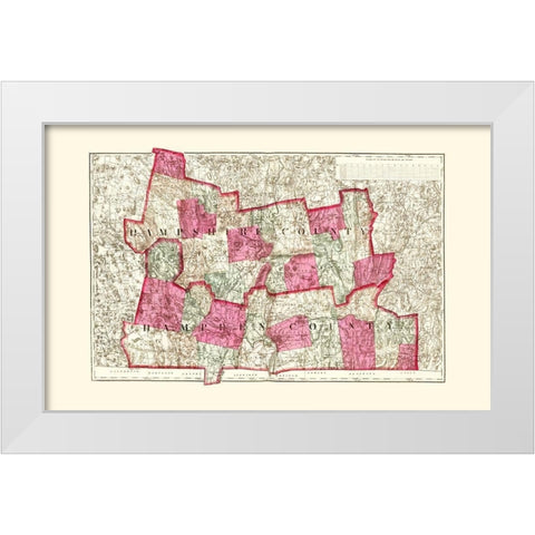 Hampshire  Hampden Massachusetts - Walling 1871 White Modern Wood Framed Art Print by Walling