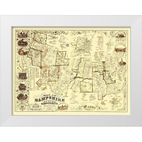 Hampshire Massachusetts - Barker 1854 White Modern Wood Framed Art Print by Barker