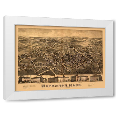 Hopkinton Massachusetts - Bailey 1880  White Modern Wood Framed Art Print by Bailey