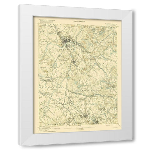 Lawrence Massachusetts Sheet - USGS 1893 White Modern Wood Framed Art Print by USGS