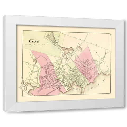 Lynn Massachusetts - Walling 1871 White Modern Wood Framed Art Print by Walling