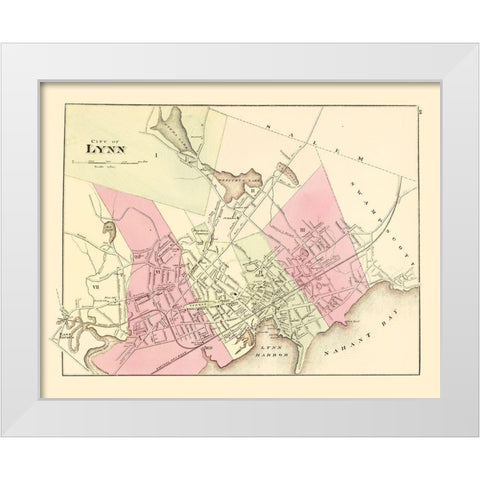 Lynn Massachusetts - Walling 1871 White Modern Wood Framed Art Print by Walling