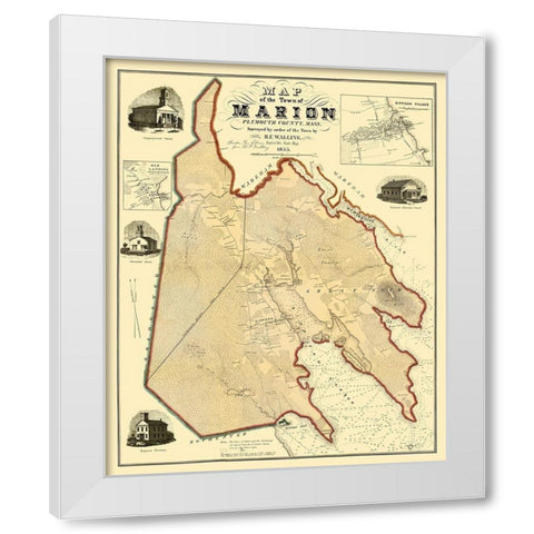 Marion Massachusetts - Walling 1855 White Modern Wood Framed Art Print by Walling