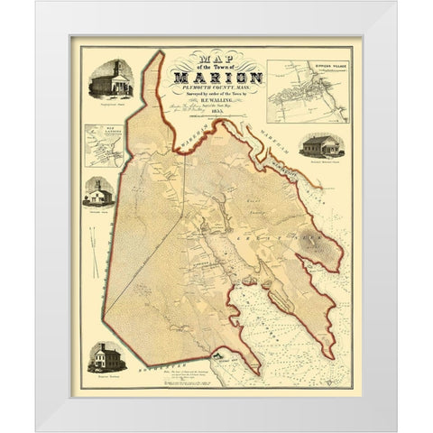 Marion Massachusetts - Walling 1855 White Modern Wood Framed Art Print by Walling
