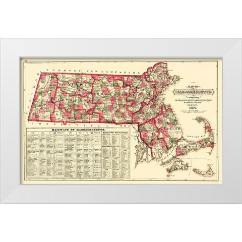 Massachusetts - Walling and Gray 1871 White Modern Wood Framed Art Print by Walling