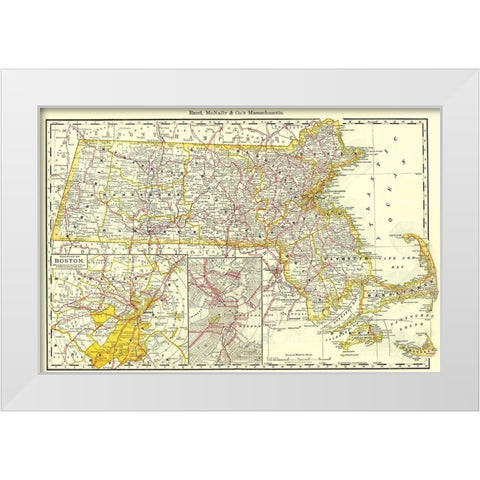 Massachusetts - Rand McNally 1879 White Modern Wood Framed Art Print by Rand McNally