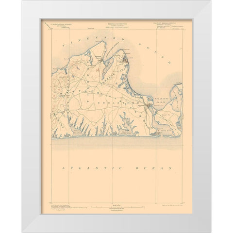 Massachusetts Marthas Vineyard Sheet - USGS 1894 White Modern Wood Framed Art Print by USGS