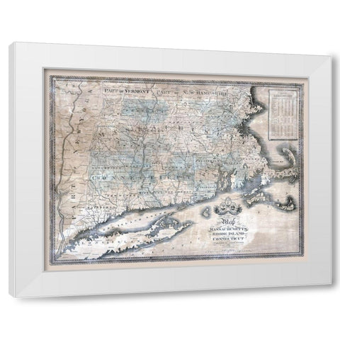 Massachusetts Rhode Island Connecticut - Bingham 1840  White Modern Wood Framed Art Print by Bingham