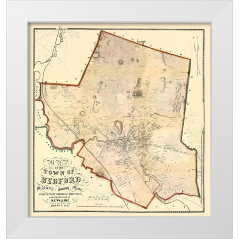 Medford Massachusetts Landowner - Walling 1855 White Modern Wood Framed Art Print by Walling