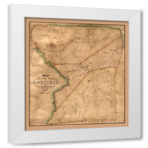 Medfield Massachusetts - Walling 1852  White Modern Wood Framed Art Print by Walling