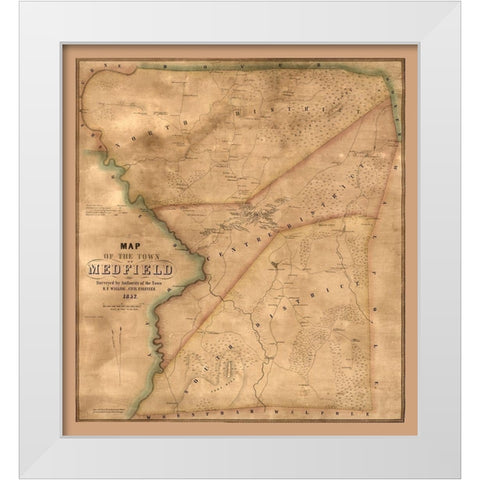 Medfield Massachusetts - Walling 1852  White Modern Wood Framed Art Print by Walling