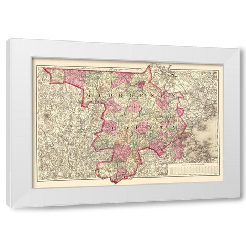 Middlesex Massachusetts - Walling 1871 White Modern Wood Framed Art Print by Walling
