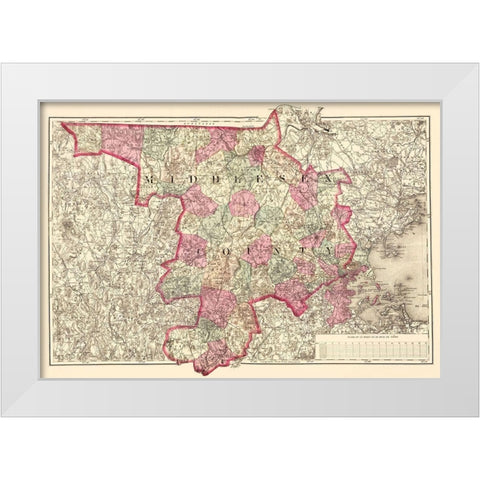 Middlesex Massachusetts - Walling 1871 White Modern Wood Framed Art Print by Walling