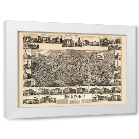 Milford Massachusetts - Bailey 1888  White Modern Wood Framed Art Print by Bailey