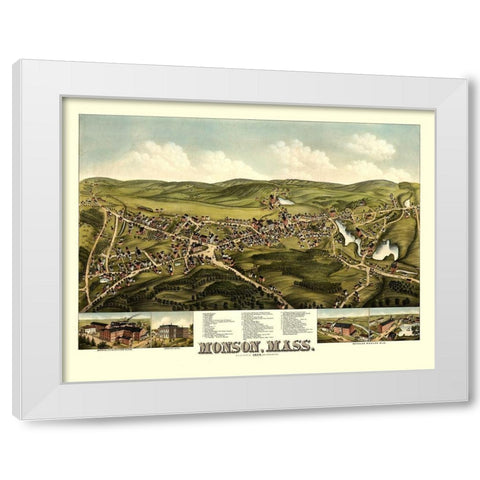 Monson Massachusetts - Bailey 1879  White Modern Wood Framed Art Print by Bailey
