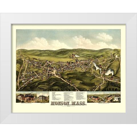 Monson Massachusetts - Bailey 1879  White Modern Wood Framed Art Print by Bailey