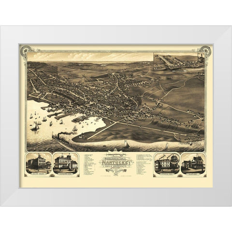 Nantucket Massachusetts - Stoner 1881 White Modern Wood Framed Art Print by Stoner