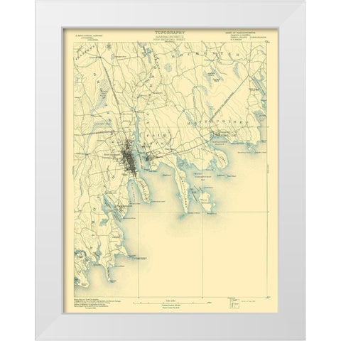 New Bedford Massachusetts Sheet - USGS 1893 White Modern Wood Framed Art Print by USGS