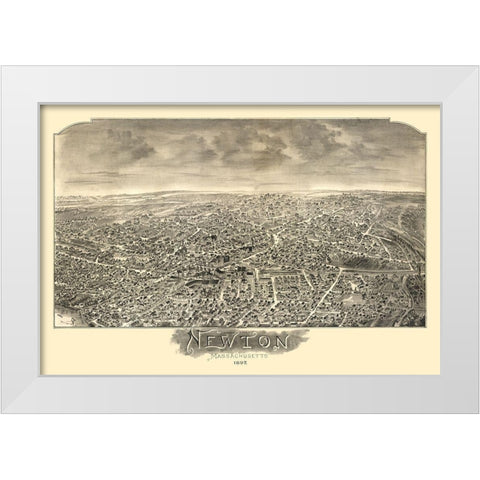 Newton Massachusetts - Bailey 1897 White Modern Wood Framed Art Print by Bailey