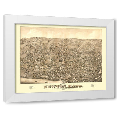 Newton Massachusetts - Bailey 1878  White Modern Wood Framed Art Print by Bailey