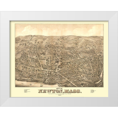 Newton Massachusetts - Bailey 1878  White Modern Wood Framed Art Print by Bailey