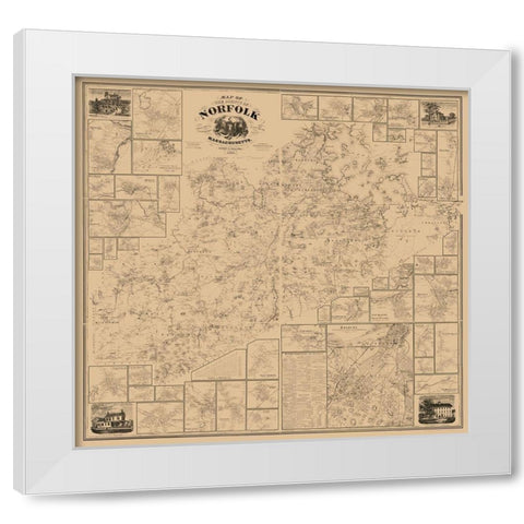 Norfolk County Massachusetts - Walling 1858 White Modern Wood Framed Art Print by Walling