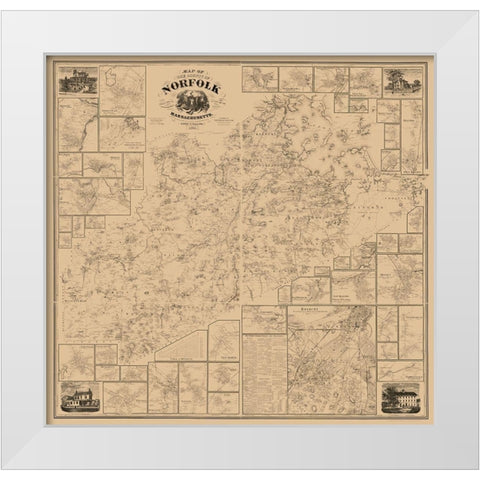 Norfolk County Massachusetts - Walling 1858 White Modern Wood Framed Art Print by Walling