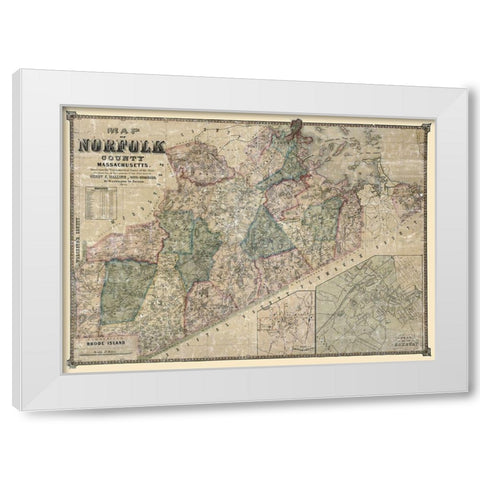 Norfolk County Massachusetts - Walling 1853 White Modern Wood Framed Art Print by Walling