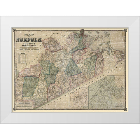 Norfolk County Massachusetts - Walling 1853 White Modern Wood Framed Art Print by Walling