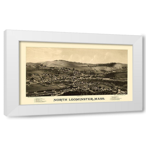 North Leominster Massachusetts - Burleigh 1887  White Modern Wood Framed Art Print by Burleigh