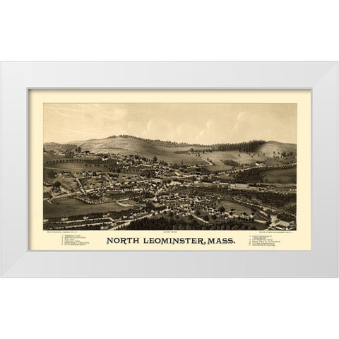 North Leominster Massachusetts - Burleigh 1887  White Modern Wood Framed Art Print by Burleigh