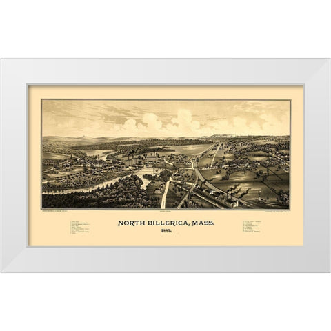 North Billerica Massachusetts - Burleigh 1887  White Modern Wood Framed Art Print by Burleigh