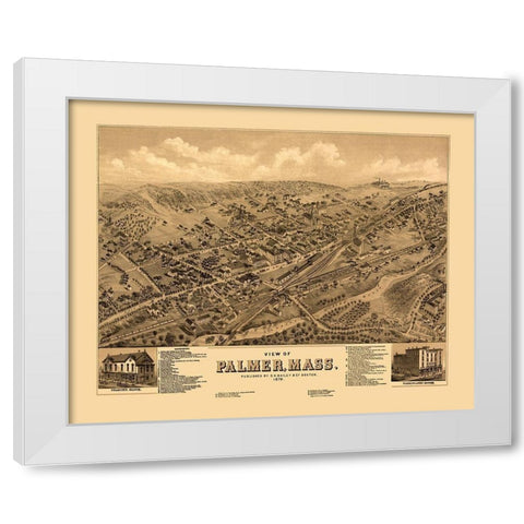 Palmer Massachusetts - Bailey 1879  White Modern Wood Framed Art Print by Bailey
