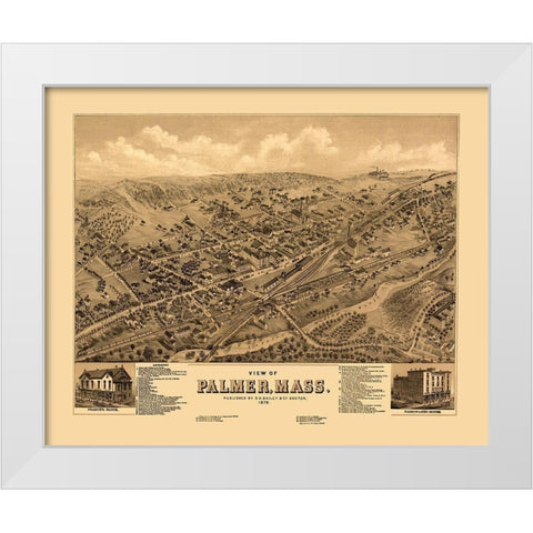Palmer Massachusetts - Bailey 1879  White Modern Wood Framed Art Print by Bailey