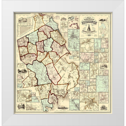 Plymouth Massachusetts - Walling 1857 White Modern Wood Framed Art Print by Walling