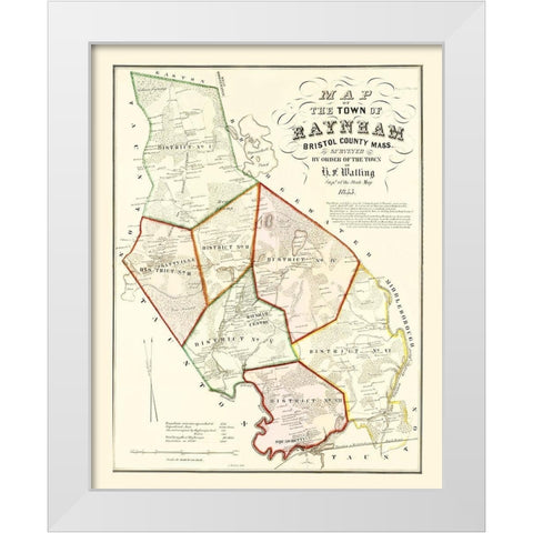 Raynham Massachusetts - Walling 1855 White Modern Wood Framed Art Print by Walling