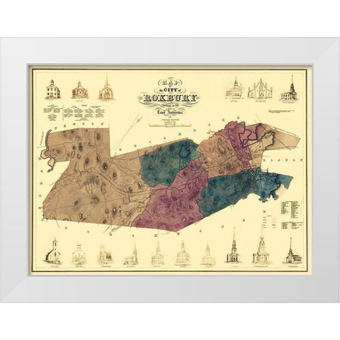 Roxbury Massachusetts - Boynton 1849 White Modern Wood Framed Art Print by Boynton