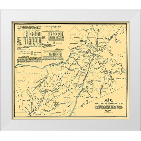 Boston and Woonsocket Railroad - Bouve 1847 White Modern Wood Framed Art Print by Bouve